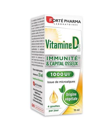 Forté Pharma - Vitamin D3 1000 IU | Food Supplement Immunity and Bone Capital - From 3 years - Bone Health - Plant origin, Rapeseed oil | Dropper bottle 15 ml, 1-4 drops/day