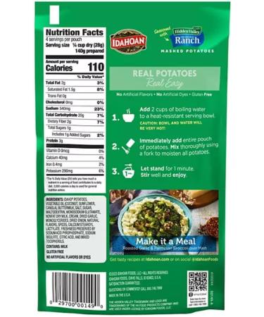Idahoan Hidden Valley Ranch Mashed Potatoes (8 pk.) 907 gram - Buy Online on GoSupps.com