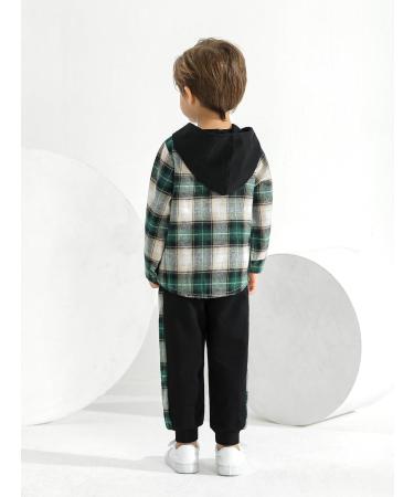 Naiyafly Toddler Boys Hoodie and Pants Set | Kids Long Sleeve Hooded Sweatshirt Outfit | Children's Button Down Tracksuit | Boys School Playsuit 5-6 Years Green Plaid - Buy Online on GoSupps.com
