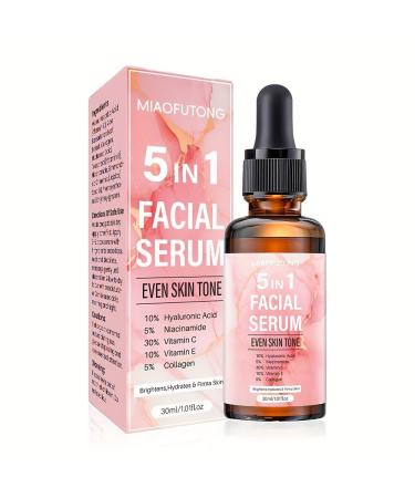 5-in-1 Vitamin C Serum for Face with 30% VC Hyaluronic Acid & Niacinamide - Brightening Hydrating & Antioxidant Face Serum for Glowing Smooth Skin