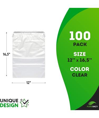 PUREVACY Clear Drawstring Bags 12x16.5 - Pack of 100 | Waterproof 2 mil Plastic Bags for Travel, Shipping, Storage | Odorless Shoe Dust Bags with Double Cotton Drawstrings - Buy Online on GoSupps.com