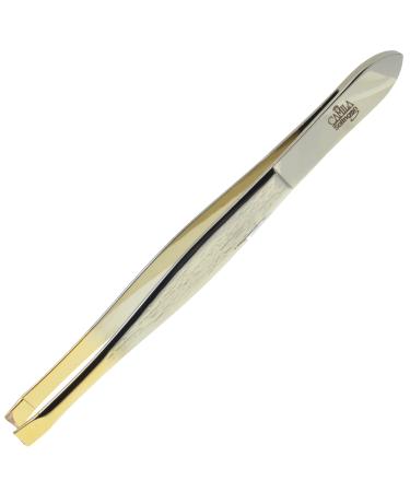 Camila Solingen CS31 3 1/2 Gold Tipped  Surgical Grade  German Stainless Steel Tweezers (Straight) - Flawless Facial Hair and Eyebrow Shaping and Removal for Men/Women