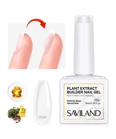 SAVILAND Clear Builder Nail Gel - 15 ml Builder Nail Gel In A Bottle Nail Extension Gel Hard Gel Nail Strengthener Gel Rich in Castor Oil & Vitamin E for Damaged Nails Nail Repair Reforcement Nail Art A- Clear Builder Gel
