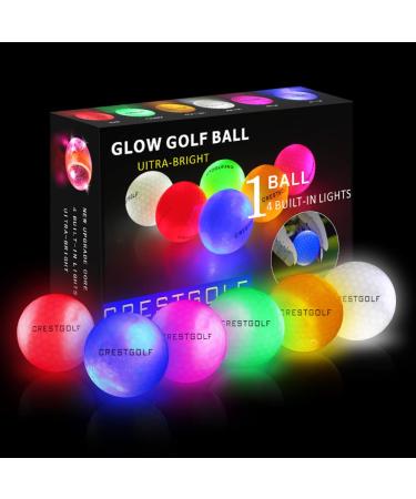 Crestgolf Glow in The Dark Golf Balls ,Glow Golf Ball with 4 Light Sources Super Bright in Dark Light Up LED Golf Balls for Night & Golf Gift for Men Women Kids(Mixed Color,6pcs)