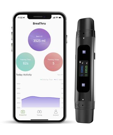 Smart Breathing Trainer, Breathing Training Device with Breathing Guided App - Personal Breathing Test Breathing Exercise Device for Asthma, Musicians, Smokers, Athletes and More (Black)