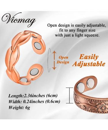Vicmag 2PCS Copper Rings for Women | Ultra Strength Magnetic 99.99% Solid Pure Copper | Adjustable | Gift Box Included | Set of 2 Copper Leaf & Flower Rings - Buy Online on GoSupps.com