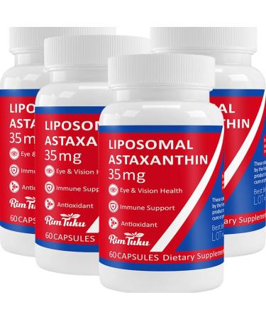 35mg Liposomal Astaxanthin Supplement - Powerful Antioxidant Support for Skin Joint & Eye Health - Natural Anti-Aging Formula with Pure Astaxanthin - Vegan Non-GMO 240 Capsules