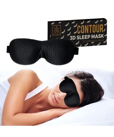 Samadhaan 3D Contoured Sleep Mask  Deep Orbit  Ultra Light Weight & Comfortable Sleeping Mask  3D Sleep Mask for Eyelash Extensions with Velcro Closure  Concave Molded Night Sleep Mask  Black