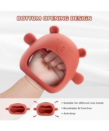 AEOLZ Anti-Drop Silicone Bear Teether Mitten 3 Pack for Babies Over 3 Months | BPA-Free Baby Teething Toys for Sucking Needs | Red/Brown/Green - Buy Online on GoSupps.com
