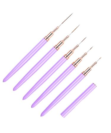 5Pcs Nail Arts Liner Brushes Painting Brush Set Thin Nail Arts Dotting Drawing Pen 4/8/12/20/25mm Suitable For Home Use Purple