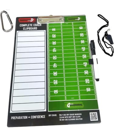 Coach D's Double-Sided Dry Erase Clipboard for Flag Football & Tackle - Plan Offense & Defense Easily - Includes Bonus Whistle & Marker - Buy Online on GoSupps.com