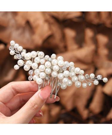 Casdre Pearl Bride Wedding Hair Comb - Silver Crystal Bridal Hair Piece with Rhinestones - Buy Online on GoSupps.com