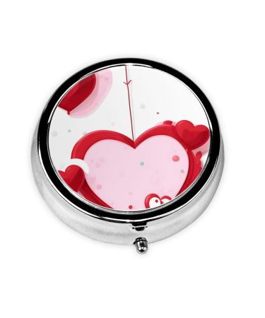 Little Red Heartround Pill Box 3 Compartment Round Pill Box Organizer # Portable Travel Pill Box for Traveling.