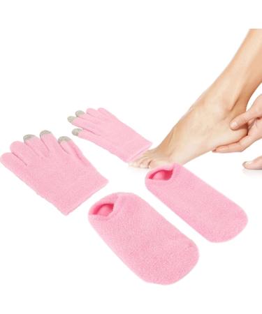 Qukaim Repair Spa Gloves Socks Moisturizing Gel Gloves Socks Set Touch Screen Spa Gloves Socks for Dry Cracked Hands Feet Pink - Buy Online on GoSupps.com