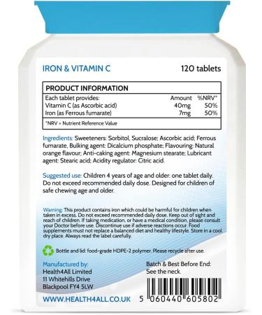Health4All Kids Iron Chewable Tablets - Vegan Supplement for Learning and Growth Support - 120 Count - Buy Online on GoSupps.com