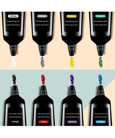 Nail Stamping Gel Polish 8 Colors Stamping Polish Red Black White Purple Blue Silver Soak Off Printed Gel UV Nail Polish Gel for Nail Stamp Plate Stamper DIY Nail Art Design - Buy Online on GoSupps.com