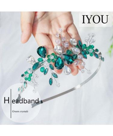 IYOU Baroque Bridal Headband Green Sparkly Crystal Wedding Headpiece Beads Evening Party Prom Hair Piece Accessories for Women - Buy Online on GoSupps.com