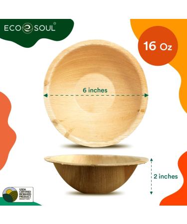 ECO SOUL 100% Compostable 16 Oz Palm Leaf Bowls 20-Pack - Biodegradable Eco-Friendly Disposable Dessert Bowls - Buy Online on GoSupps.com
