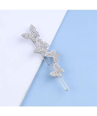 Aneneiceera Crystal Butterfly Hair Clip Silver Hair Barrette One word Clip Rhinestones Hair Pin Headpieces Decorative Hair Pins Headwear Bride Hair Accessories for Women and Girls (Silver) - Buy Online on GoSupps.com