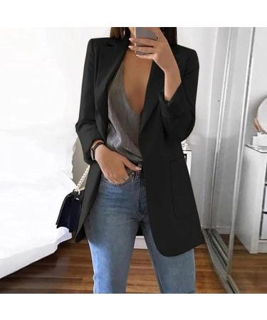 Women Blazer Casual Open Front Long Sleeve Notch Collar Office Suit Jacket Cozy Lightweight Work Blazers Jacket Black Medium - Buy Online on GoSupps.com