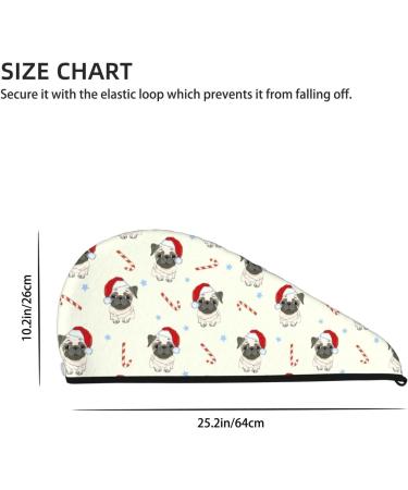 Quick-Dry Hair Towel Wrap with Button - Christmas Pug Dog Design | Perfect Hair Drying Turban - Buy Online on GoSupps.com