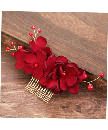 DOITOOL 1pc Barrettes for Women Hair Barrettes for Girls Floral Hair Accessories Hair Accessory for Girls Pearl Hair Barrettes Womens Hair Clips Tiara Hair Comb Korean Red Bride - Buy Online on GoSupps.com