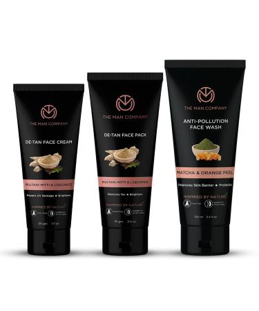Shop The Man Company De-tan Naturally Combo | Anti Pollution Face Wash De-tan Cream & Pack for Brightening & Moisturizing - Set of 3 (White) - International Shipping Available - Buy Online on GoSupps.com