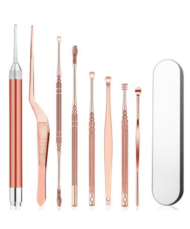 9Pcs Earwax Removal Tool Earwax Removal Kit Premium Ear Wax Remover for Kids Adults Upgraded Stainless Ear Pick Set with Light Rose Gold Spring Ear Wax Cleaner Tool Set