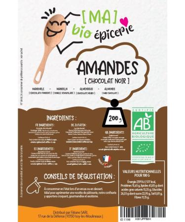  MA organic grocery | Almonds coated with dark chocolate ORGANIC | 200G | Bulk bag sugared almonds | Certified organic  - Buy Online on GoSupps.com