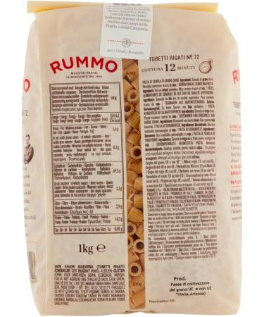  Italian Gourmet E.R. Rummo Tubetti Rigati No. 72 Pack of 8 durum wheat semolina pasta 1 kg + Italian Gourmet Polpa di Pomodoro 400 g can - Buy Online on GoSupps.com