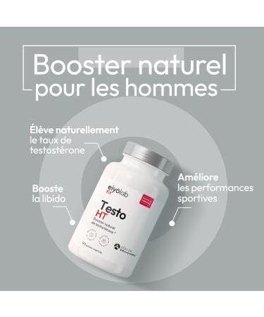 TESTO HT | Maca + Tribulus + Ashwagandha + Zinc | High Dosage for Maximum Efficiency | Natural Testosterone Booster | Power and Endurance for Men | 90 Capsules | Made in France | Eiyolab - Buy Online on GoSupps.com
