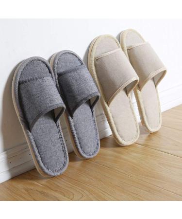 6 Pair Open Toe Breathable Spa Slippers for Hotel Guests - Beige Medium & Gray Large - Washable Unisex Slippers - Buy Online on GoSupps.com