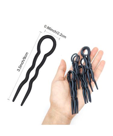 Hoyols 12 pcs 3.5 inch French Style Hair Pins - Small U-Shaped Hair Sticks for Women - Cellulose Acetate Chignon Updo Bun Holder in Black - Buy Online on GoSupps.com