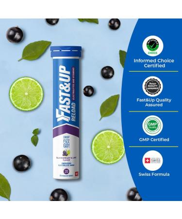 Fast&Up Reload Blackcurrant & Lime - Instant Electrolytes & Hydration - 20 Effervescent Tablets Blackcurrant & Lime 20 count (Pack of 1) - Buy Online on GoSupps.com