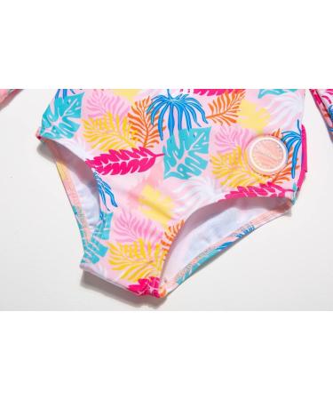 BONVERANO Baby Girls Swimsuit UPF 50+ Long-Sleeve Zipper One Piece - 9-12 Months, Colorful Leaf - Buy Online on GoSupps.com