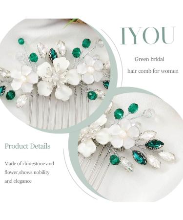 IYOU Flower Bridal Hair Comb Green Crystal Hair Accessories Rhinestone Wedding Sides Combs Bride Bridesmaid Hair Piece Headpiece for Women - Buy Online on GoSupps.com