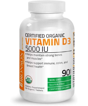 Bronson Organic Vitamin D3 5000 IU Supplement - Non-GMO, USDA Certified - 90 Tablets - Buy Online on GoSupps.com