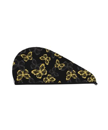 Golden Glitter Butterflies Microfiber Hair Towel Soft Super Absorbent Hair Towel Wrap for Women Coral Velvet Quick Dry Hair Cap for Long Curly and Thick Hair