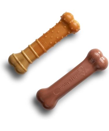 Nylabone Puppy Extreme Tough Chew Toy Bones Twin Pack Beef Stew & Veg and Bacon Flavours Small Brown/orange - Buy Online on GoSupps.com