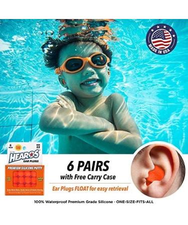 HEAROS Reusable Kids Ear Plugs for Swimming - Waterproof Comfortable Floating Silicone Putty Moldable One Size 6 Pairs with Case NRR 22 Hearing Protection - Buy Online on GoSupps.com