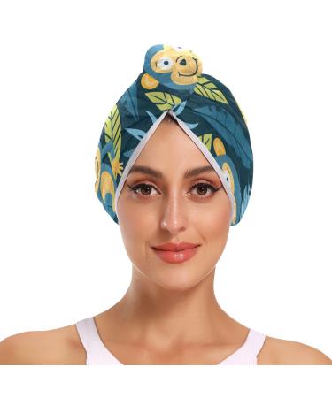 Cute Small Monkey Hair Towel 2 Pack Super Absorbent Hair Drying Towel Quick Dry Hair Turbans Head Towel with Button Twisty Wrap for Women Girls