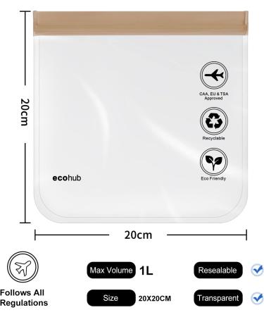 ECOHUB TSA Approved Airport Liquid Bag 20x20cm - Clear Toiletry Bag for Travel - Men and Women - Airline Approved Zip Lock Bags - Light Brown - Buy Online on GoSupps.com