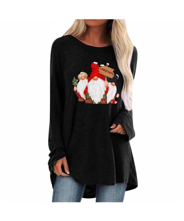 Ganfancp Women's Casual Sweatshirt Golbin Print Round Neck Fall Winter Top Long Sleeve Christmas Lightweight Tunic Pullover Black Women Tops 96 Medium