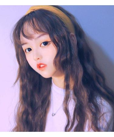 Shop Korean Fashion Long Curly Hair Wig with Bangs - Light Pink Hot Water Ripple Style for Women - Buy Online on GoSupps.com