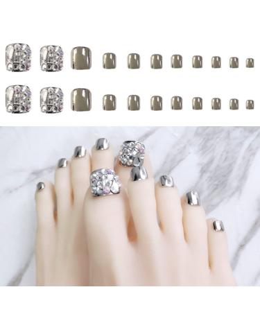 Folmywy False Toenails - Rhinestone Glossy Full Cover Short Square - 24Pcs Color-08 - Buy Online on GoSupps.com