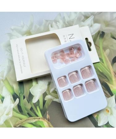 24PCS White French Tip Press On Toenails - Short Square Natural Nude Glitter Acrylic False Nails for Perfect Summer Manicure - Buy Online on GoSupps.com