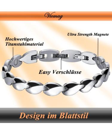 Vicmag Lymphatic Drainage Magnetic Bracelet for Women - Ultra-Strength Titanium Steel Silver & Black Leaves Design - Perfect Gift! - Buy Online on GoSupps.com