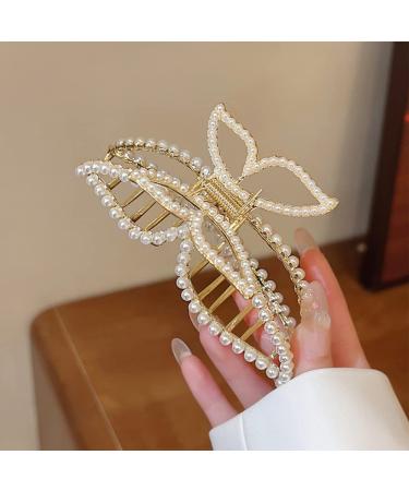 Metal Pearl Butterfly Hair Claw Clip with Rhinestones - Elegant Women's Hair Accessory - Buy Online on GoSupps.com