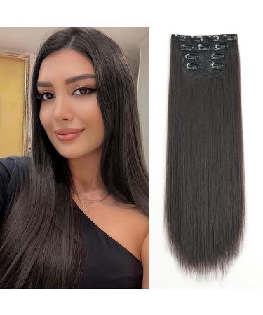 Yddm hair extensions clip in extensions dark brown smooth hair extension full of head like real hair hair extreme clips cheap clip extensions synthetic hair part for women (24-inch 4pcs) 24 inch-straight c (4#)