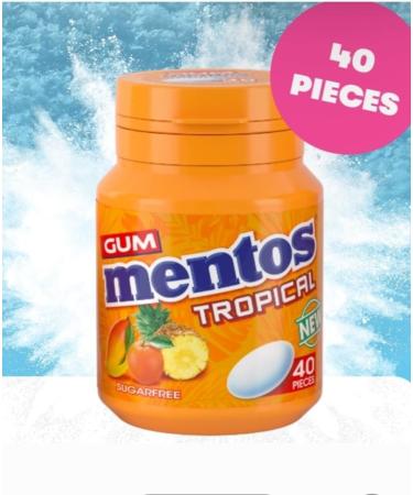 Mentos Sugar Free Chewing Gum Pure Fresh Tropical Bottle 40 Gum Pieces Per Bottle (Pack Of 8) + Complimentary Shopping List - Buy Online on GoSupps.com